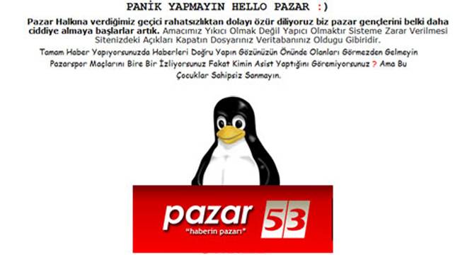PAZAR53 SİTESİNE HACKER SALDIRISI