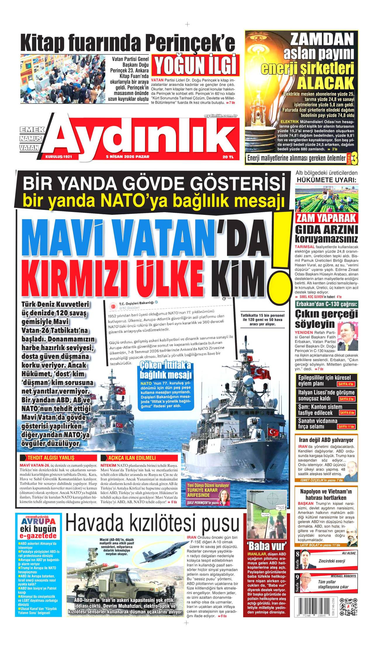 Aydınlık Gazetesi Gazete Manşeti