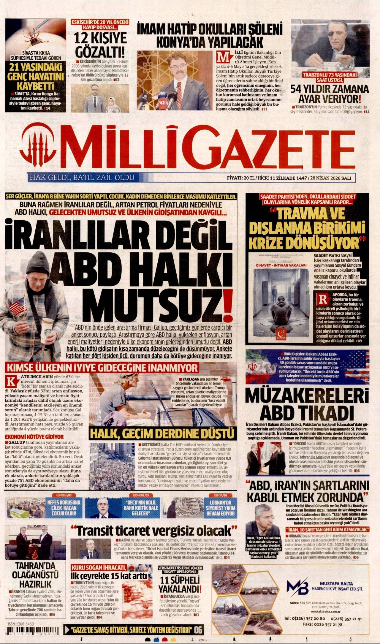Milli Gazete Gazete Manşeti